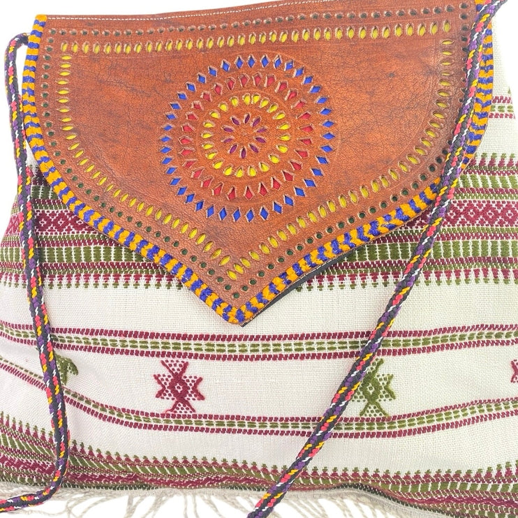 Women's Multicolor Brown Aztec Boho Fringe Ethnic Quilted Crossbody Handbag OS