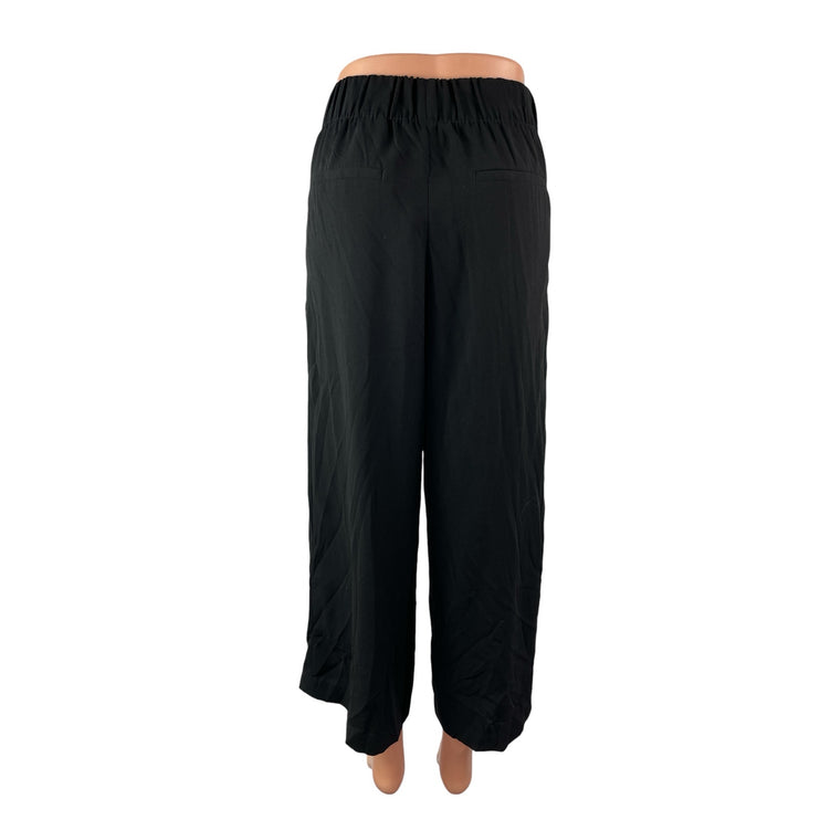 H&M Women's Black High Waisted Wide Leg Cropped Trousers Casual Pants Size 6