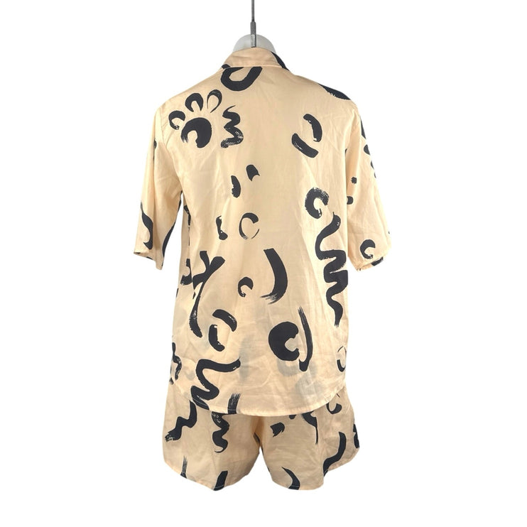Isalis Women's Brush Stroke Graffiti Button Up Shirt Wide Leg Short Casual Set S