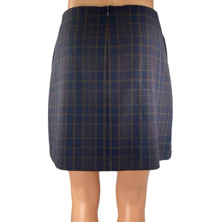 Aritzia Wilfred Blue Plaid Flannel Tartan High Waisted A Line Mini Skirt Size 4