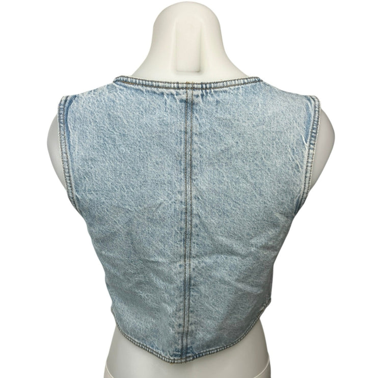 Abercrombie & Fitch Blue Light Wash V-neck Button Denim Crop Top Vest Size XS