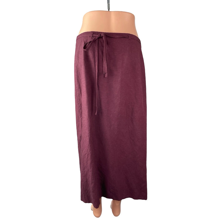 & Other Stories Women's Burgundy Red Linen High Rise Midi Straight Wrap Skirt 4