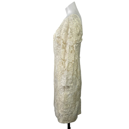 Aidan Mattox Women's Cream 3/4 Sleeves Floral Embroidered Lace Formal Dress Sz 6