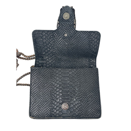 Women's Black Snakeskin Textured Faux Leather Horseshoe Chain Crossbody Bag OS