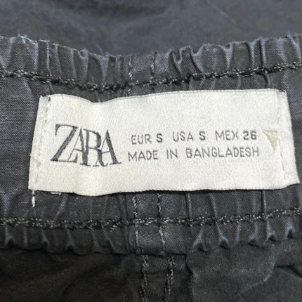 Zara Women's Black High Waisted Drawstring Parachute Trousers Pants Size S