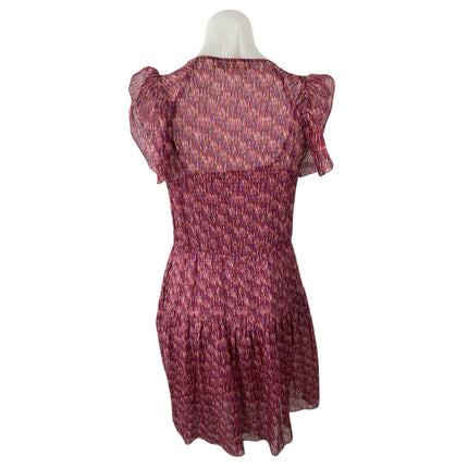 Of Two Minds Women's Pink Ruffle Sleeve Embroidered A Line Mini Dress Size S