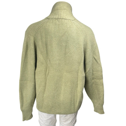 Cashmere Cashmere Men's Green Ribbed Knit Button Up Cardigan Sweater Top Size M-L