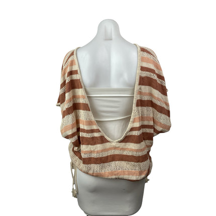 Anthropologie Womens Multicolor Striped Knit Side Tie Boho Poncho Sweater Top OS