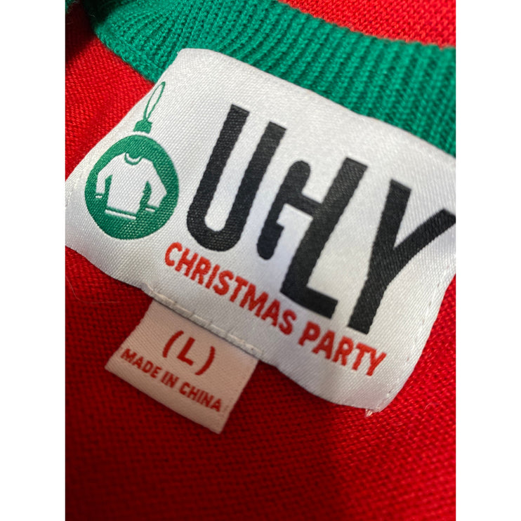 Ugly Christmas Party Men's Red Corgi Fair Isle Long Sleeve Sweater Top Size L