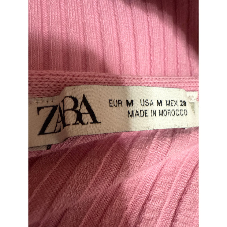 Zara Women's Pink Rib Knit Short Sleeve Sweetheart Neck Stretch Bodysuit Top M