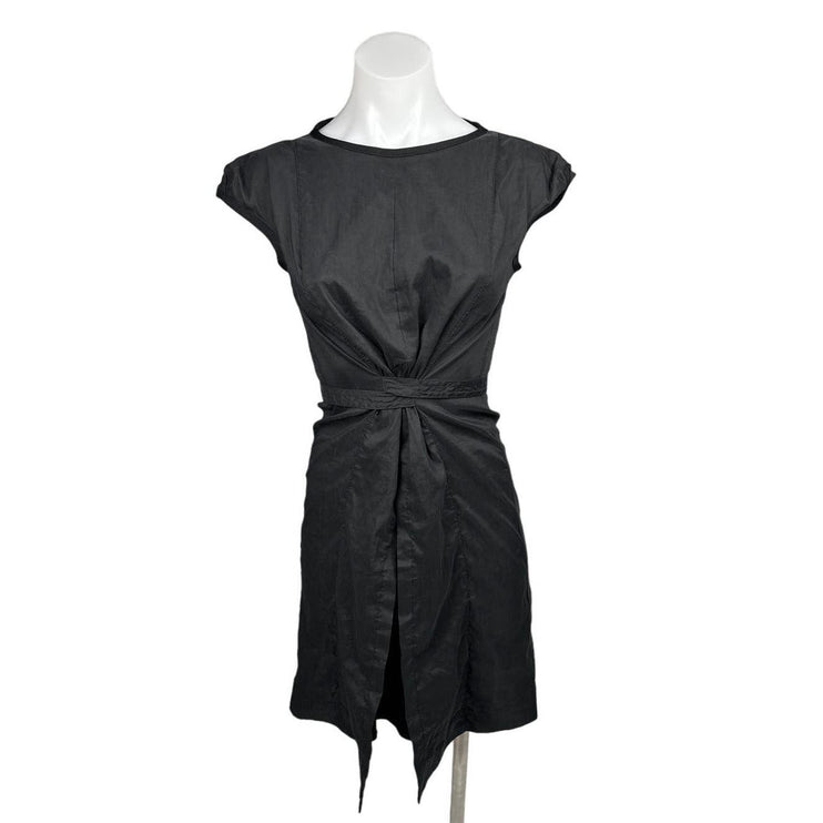 She’s So $513 Black Made In Italy Italian Designer Luxe Tie Cap Sleeve Dress 6