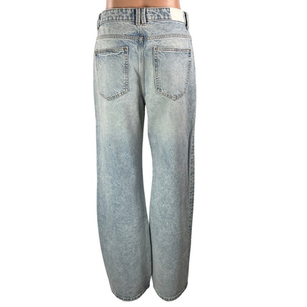 Zara Womens Light Blue High Rise Casual Relaxed Fit Wide Leg Denim Jeans Pants 4