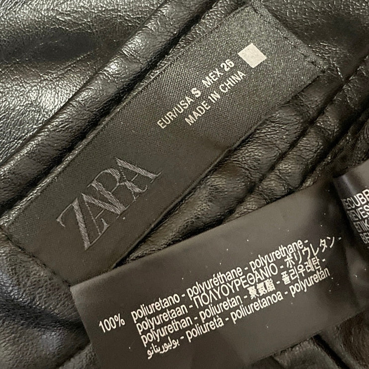 Zara Women's Black Leather High Waisted Fitted Maxi Straight Pencil Skirt Size S