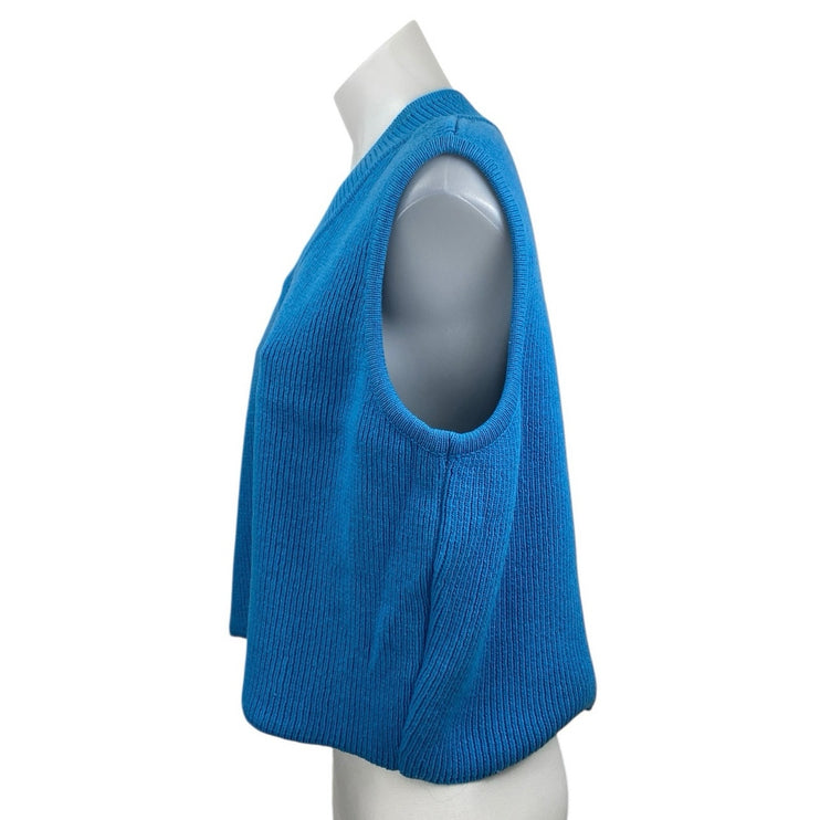 AVN Women's Blue Sleeveless V Neck Knit Boxy Crop Tank Sweater Vest Top Size 12