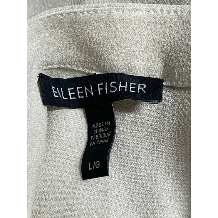 Eileen Fisher Women's Cream 100% Silk Long Sleeve Button Down Mini Shrt Dress L
