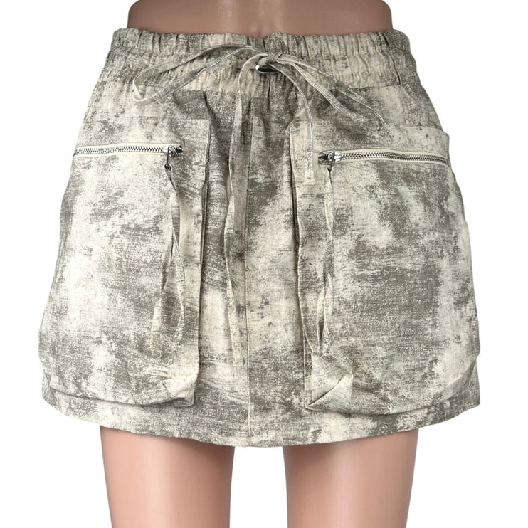 Zara Beige Camo Camouflage Elastic Waist Mini Straight Pencil Cargo Skirt Size M