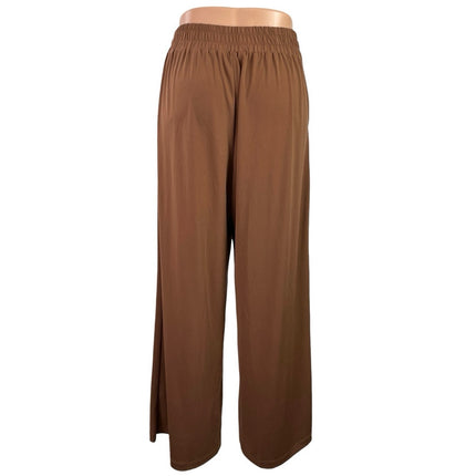 Women's Brown High Waisted Wide Leg Pocket Baggy Trousers Dress Pants Size M