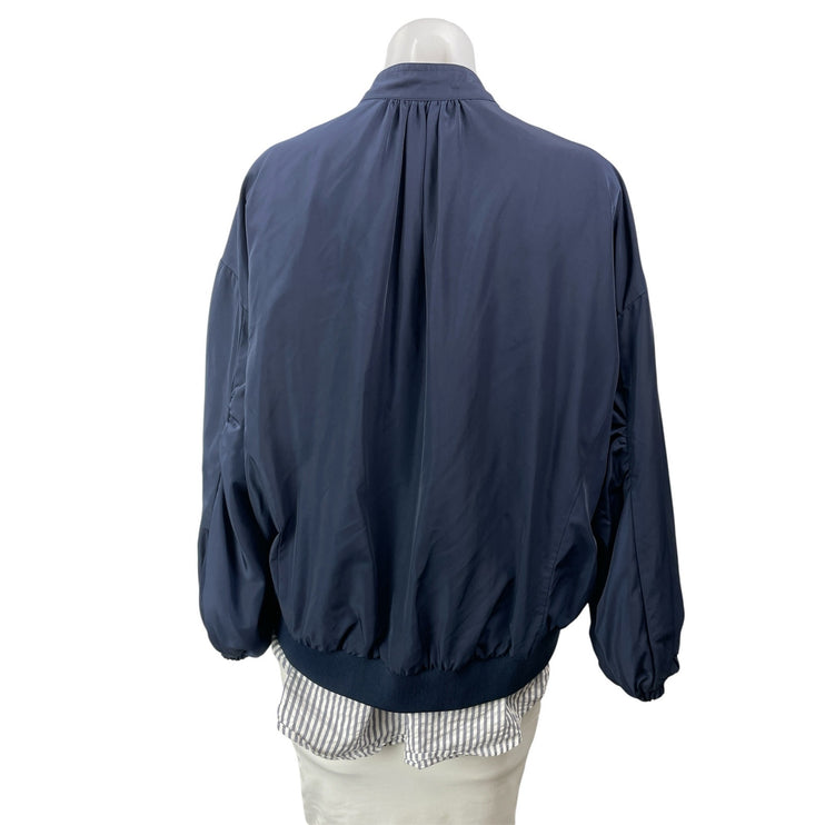 Zara Basic Women's Navy Blue Long Sleeves Front Zip Bomber Coat Jacket Size S