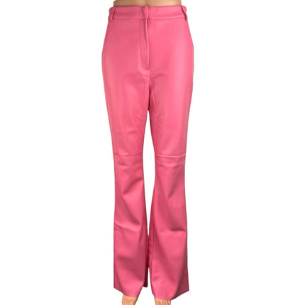 Meshki Women's Faux Leather Pink High Rise Tyra Straight Leg Regular Pants Sz M