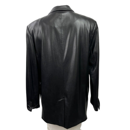 Zara Women Black Faux Leather Vegan Peak Lapel Relaxed Blazer Coat Jacket Size L