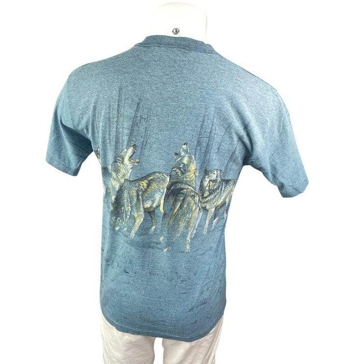 Vintage Signal Sports Men's Blue Wolf Graphic Short Sleeve T Shirt Tee Top Sz S