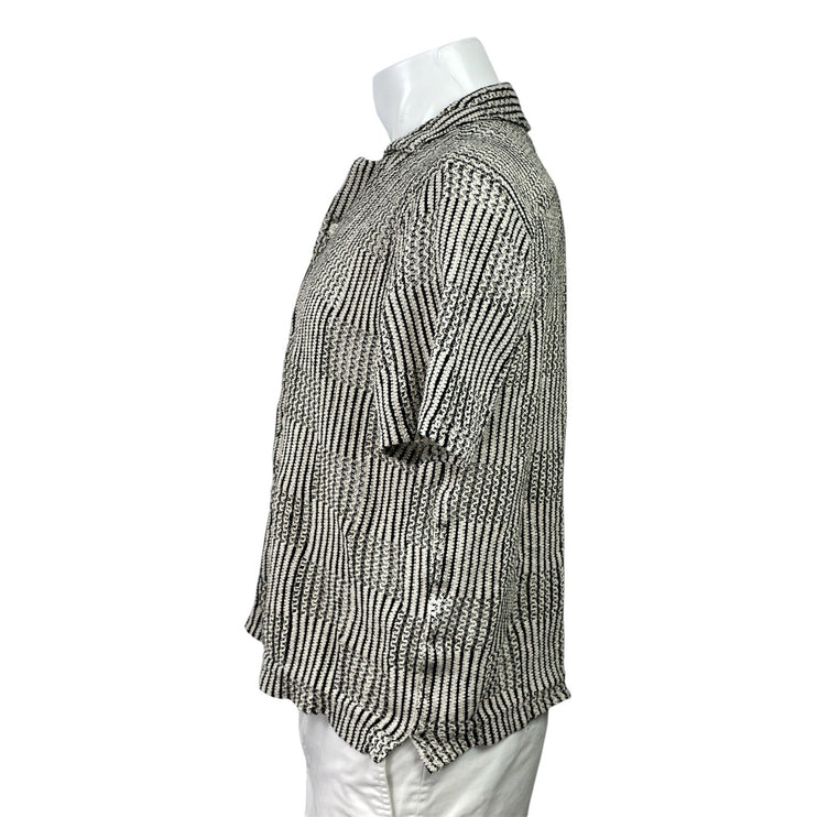 Hollister Boxy Fit Black White Check Open Knit Crochet Button Down Shirt Top S