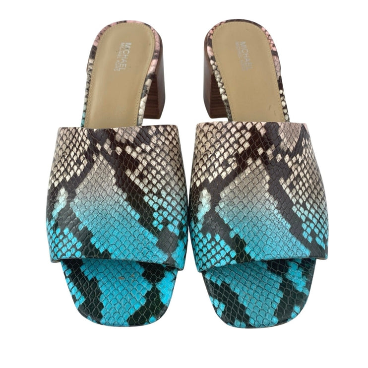 Michael Kors Ingrid Snakeskin Leather Round Toe Slip On Mules Dress Sandals 9.5Mq