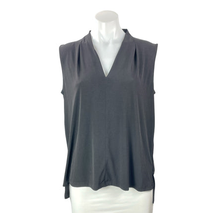 Tahari Women's Black Sleeveless V Neck Pleated High Low Tank Blouse Top Size M