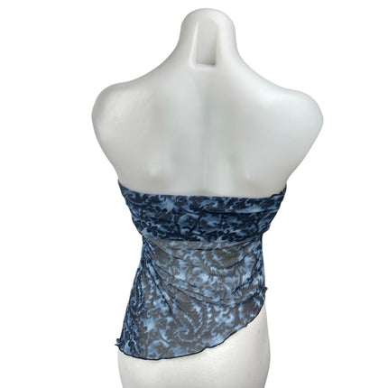 Urban Outfitters Blue Paisley Asymmetric Strapless Bandeau Tube Crop Tank Top M