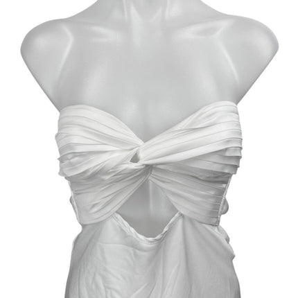 Princess Polly Shellie White Silk Satin Bandeau Twist Cutout Mini A Line Dress 2