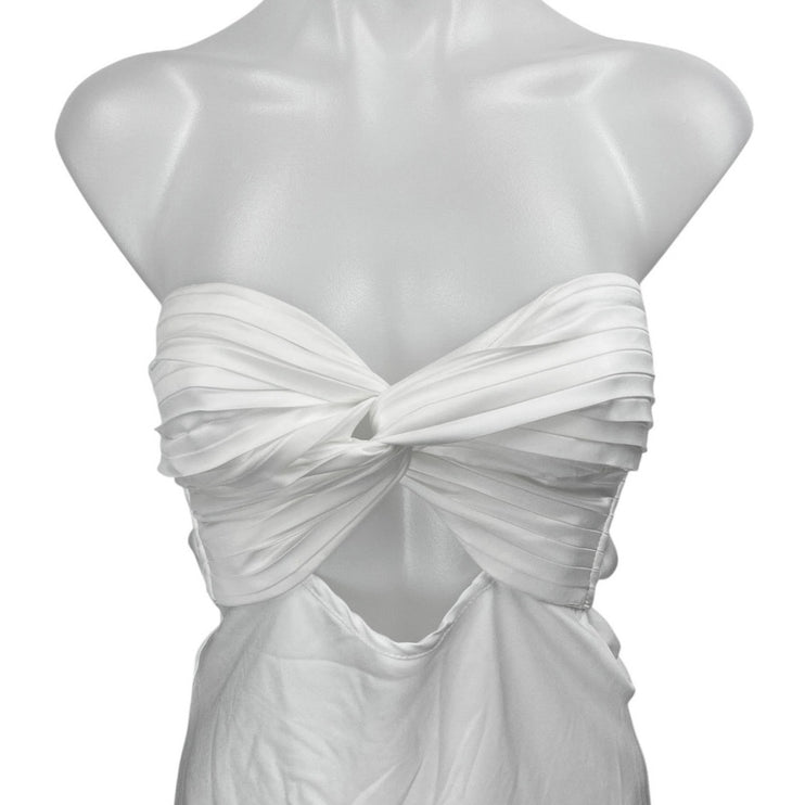Princess Polly Shellie White Silk Satin Bandeau Twist Cutout Mini A Line Dress 2