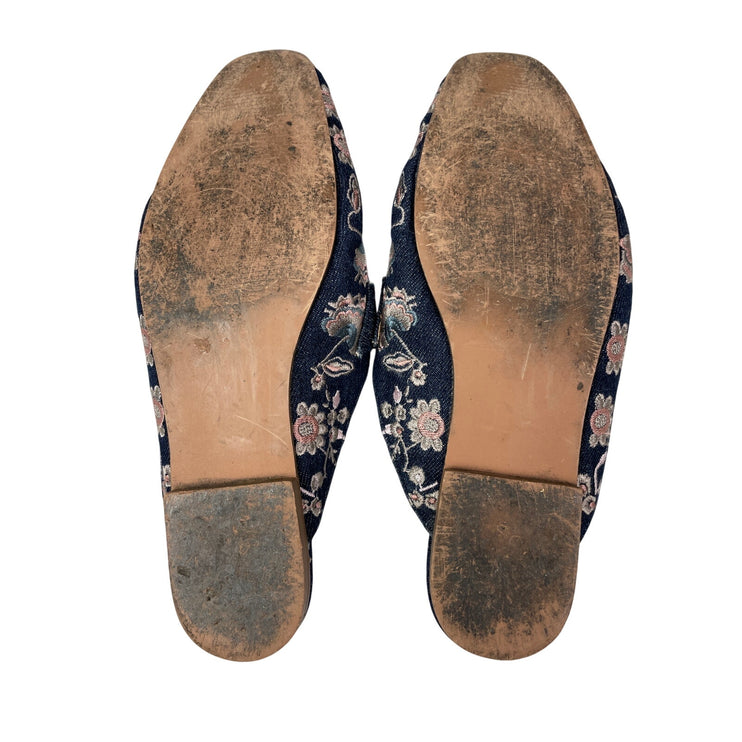 Steve Madden Royce Women's Floral Print Embroidery Square Toe Flat Denim Mules 9