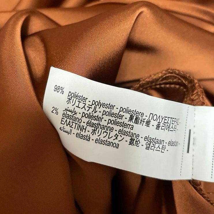 Zara Women's Brown Silky Satin Mid Waist Maxi Straight A-Line Slip Skirt Size 26