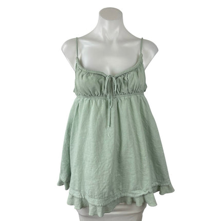 Princess Polly Empress of Love Green Linen Ruffle Mini Cami Tank A-Line Dress 12