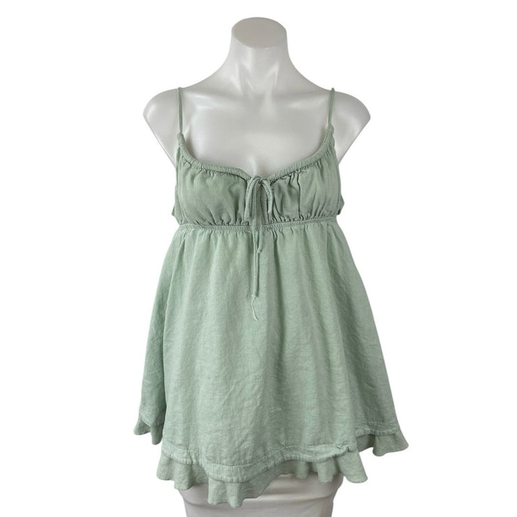 Princess Polly Empress of Love Green Linen Ruffle Mini Cami Tank A-Line Dress 12