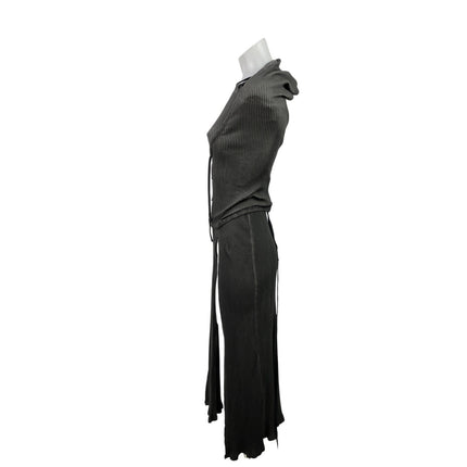Dolls Kill Darker Wavs Gray Ribbed Hooded Sleeveless Slit Maxi Bodycon Dress XS
