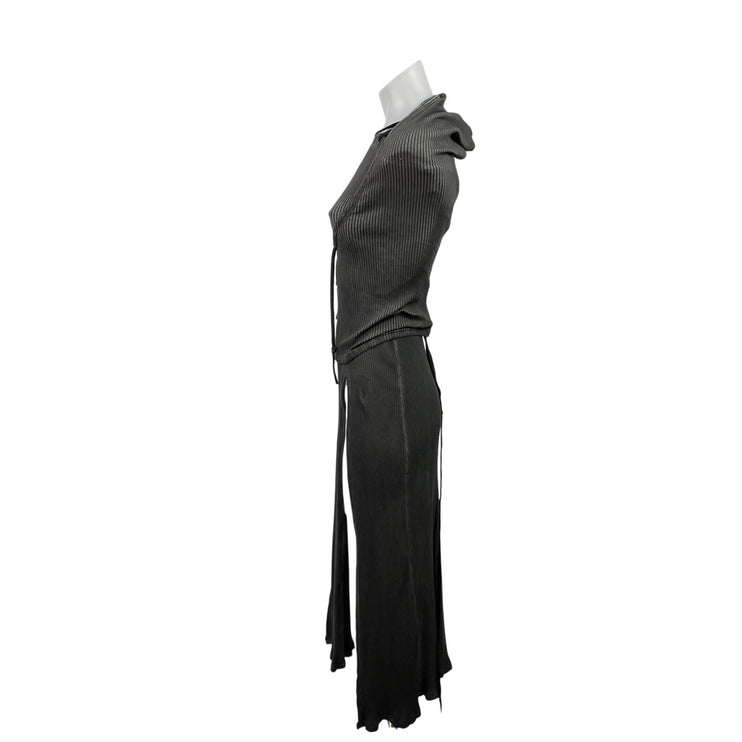 Dolls Kill Darker Wavs Gray Ribbed Hooded Sleeveless Slit Maxi Bodycon Dress XS