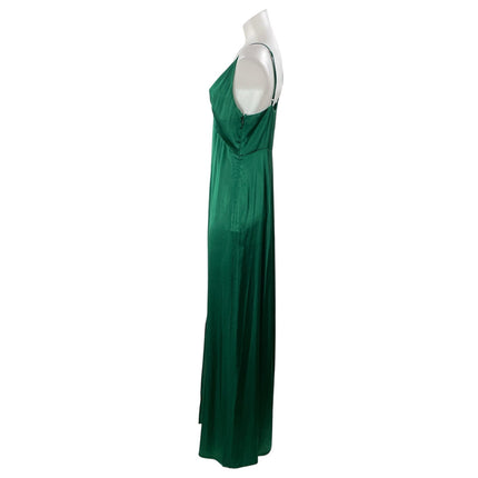 Privacy Please Green Sleeveless V Neck Front Slit Cami Maxi Slip Dress Size M
