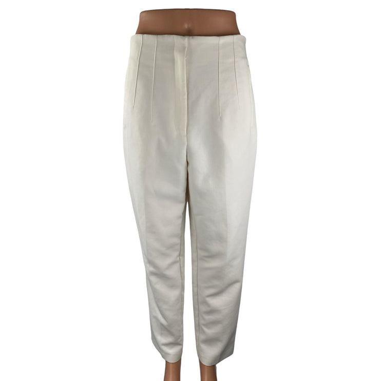 Zara Women's White High Waisted Pleated Tapered Leg Trousers Dress Pants Size L