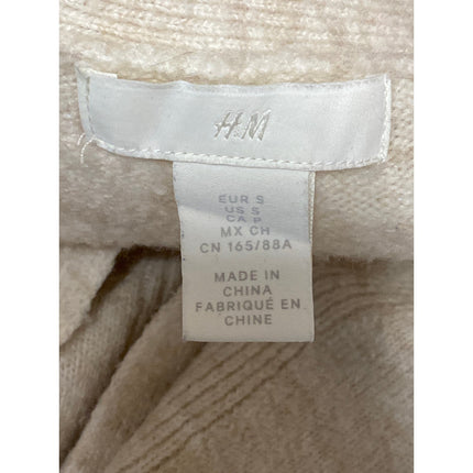 H&M Women's Cream Wool Pearl Beaded V Neck Long Sleeve Cardigan Sweater Top Sz S