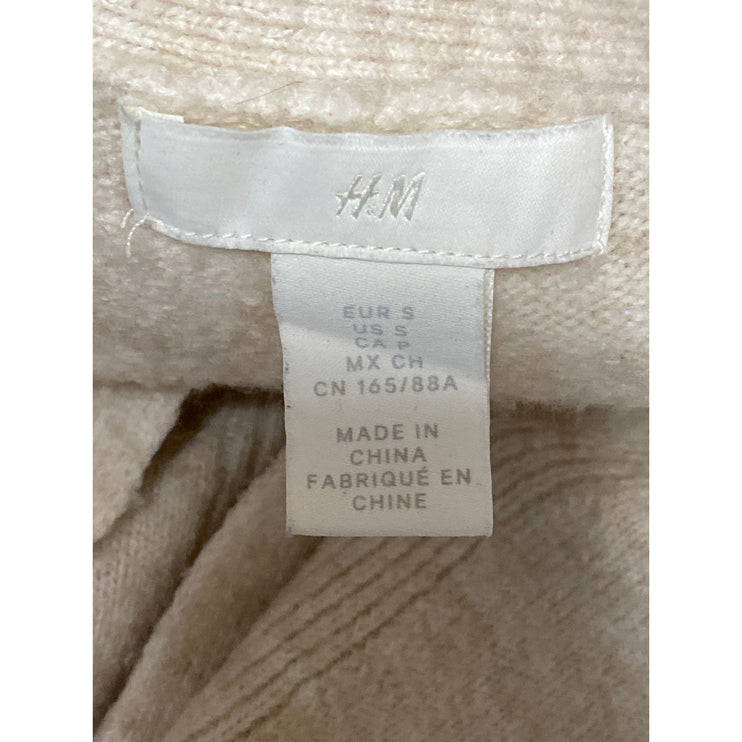 H&M Women's Cream Wool Pearl Beaded V Neck Long Sleeve Cardigan Sweater Top Sz S