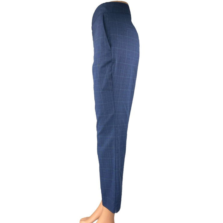 Zara Women's Blue Plaid Checkered Straight Leg Mid Rise Trousers Dress Pants 6