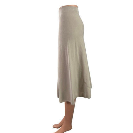 Uniqlo 3D Cotton Beige High Waist A Line Knit Pull On Flared Midi Skirt Size XS