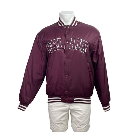 Bel-Air Athletics Women's Maroon White Striped Snap Bomber Varsity Coat Jacket M