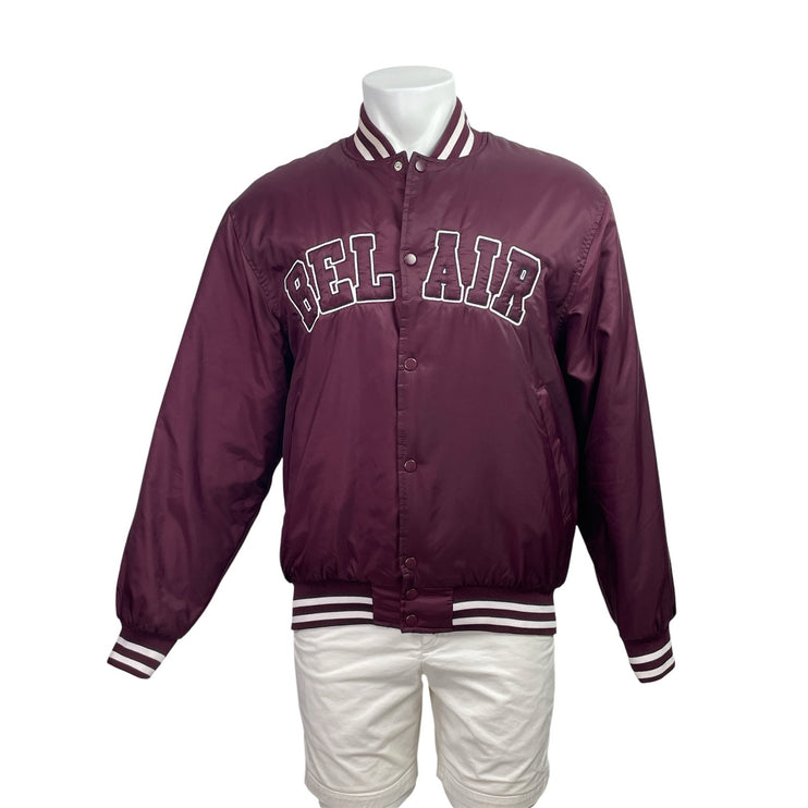 Bel-Air Athletics Women's Maroon White Striped Snap Bomber Varsity Coat Jacket M