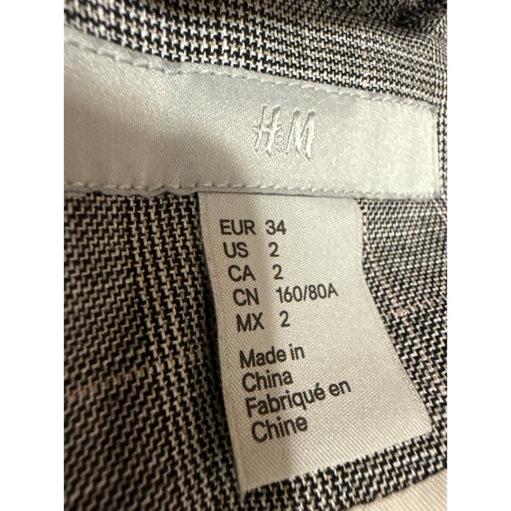 H&M Gray Plaid Long Sleeve Shaw Collar Pocket Open Blazer Coat Jacket Size 2
