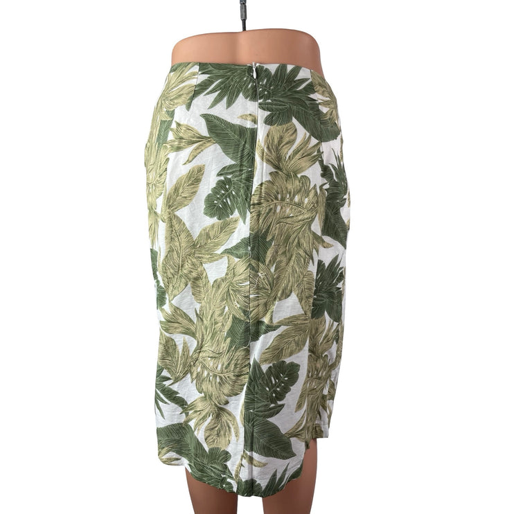 Calista Women's Green Floral High Waisted Wrap Tie Pencil Knee Length Skirt M