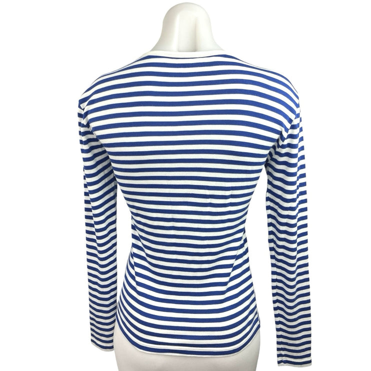 Tory Burch Sport Blue White Striped Embroidered Heart Long Sleeve Top Size XS