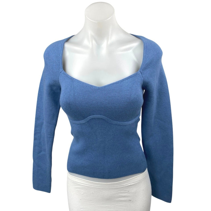Abercrombie & Fitch Blue Ribbed Knit Long Sleeve Bustier Sweater Top Size S