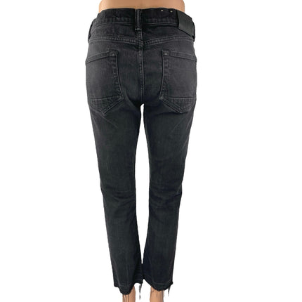 Allsaints Black High Waist Skinny Step Fray Crop Cigarette Denim Jeans Pants 30